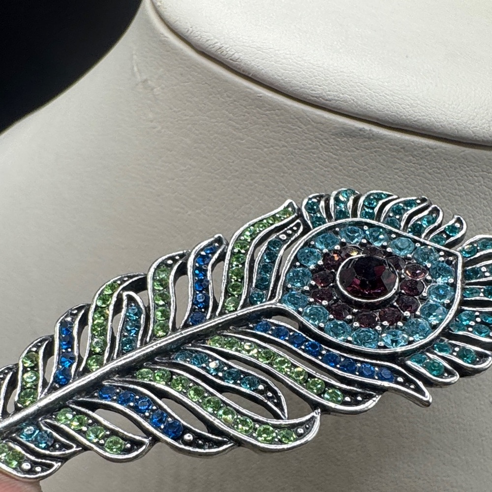Kirk’s FollyPeacock Silver and Blue Feather Pendant Necklace - Picture 5 of 5